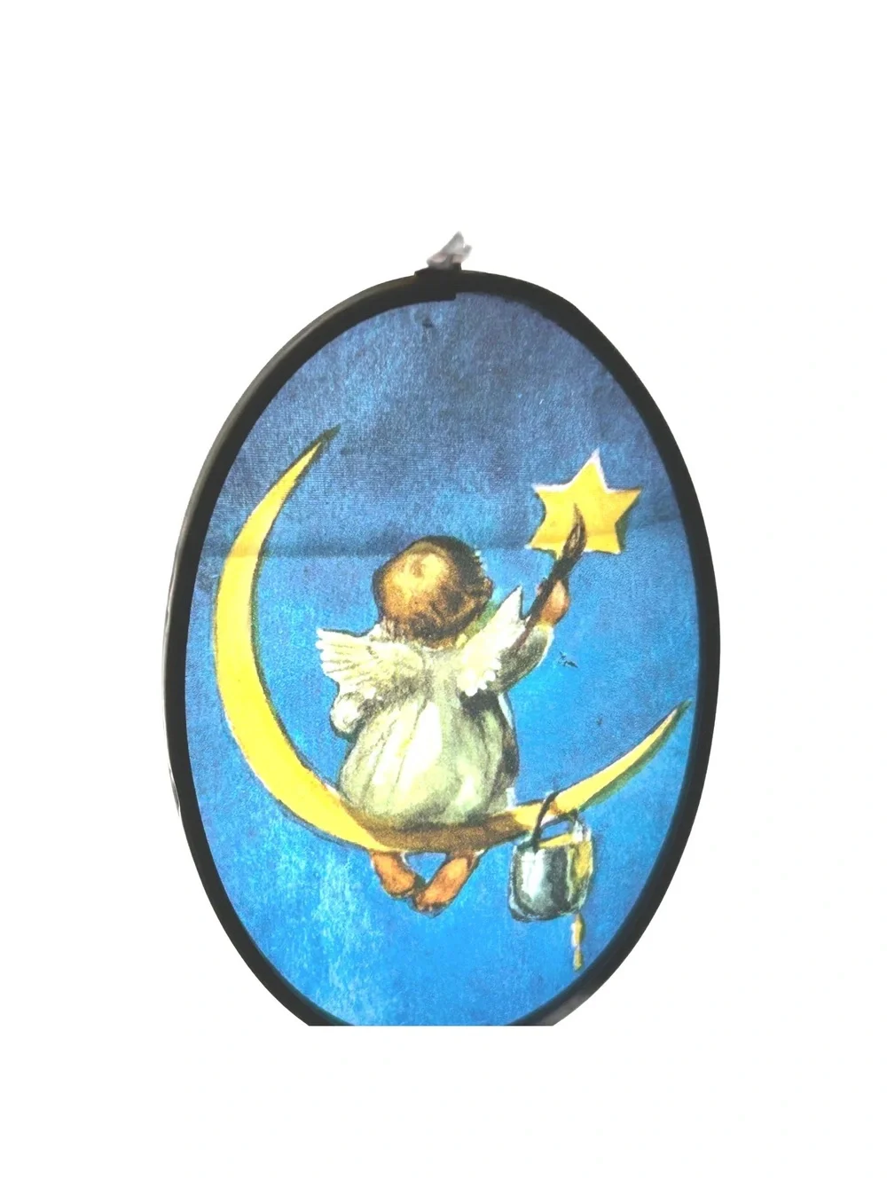 Vintage Oval Hanging Wall Plaques - Angel on Moon & Floral Bouquet